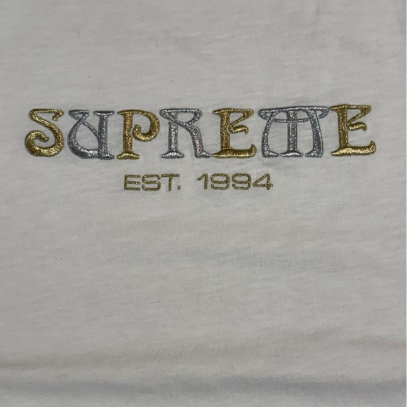Supreme Nouveau Logo Tee White Gold Silver Medium EUC - Picture 3 of 6